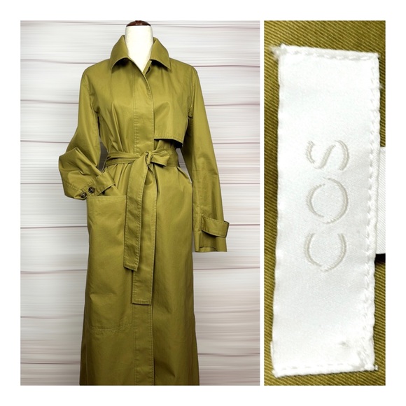 CLOSET CLEAR OUT! Offers welcome! COS Olive Cotton Twill Trench Coat Belted - Picture 1 of 16